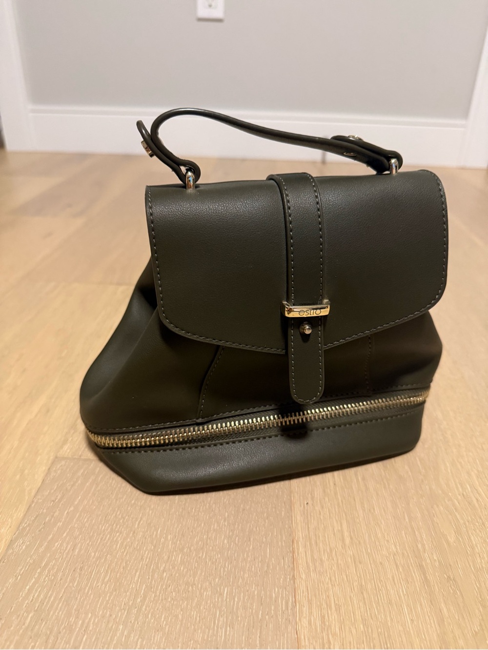 Olive Green Top-Handle Bag with Gold Hardware